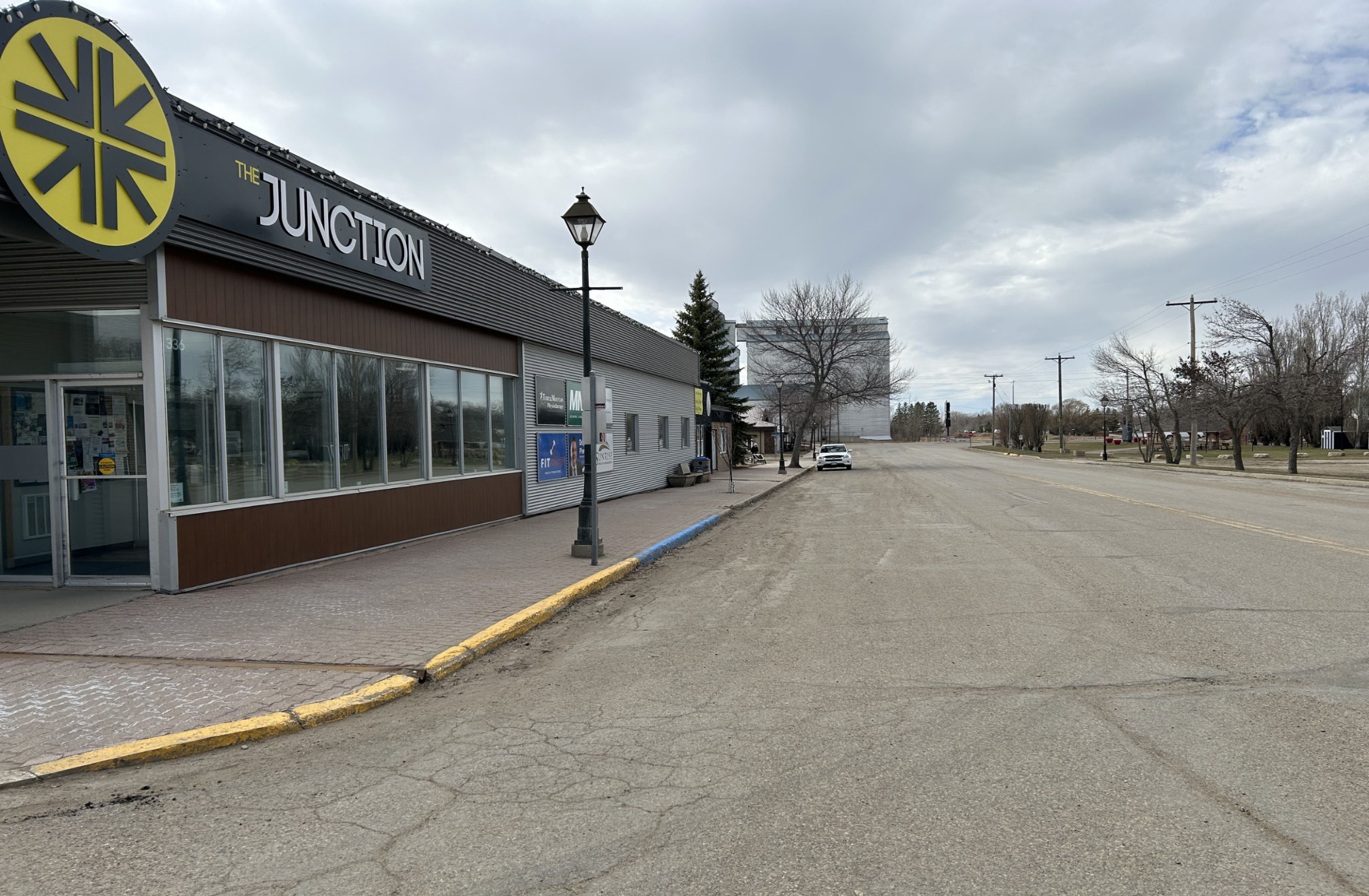 [2024 photo of The Junction building at 336 South Railway (former location of the Ryan House) looking west]